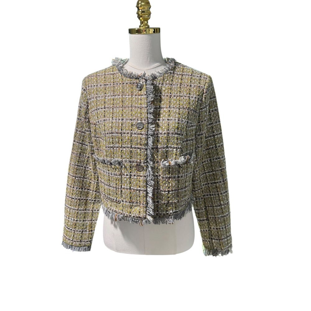 Alvin Valley Tweed Fringe Jacket Chanel Style Chain Hem Cropped Blazer Sz 40 8 - Picture 2 of 10